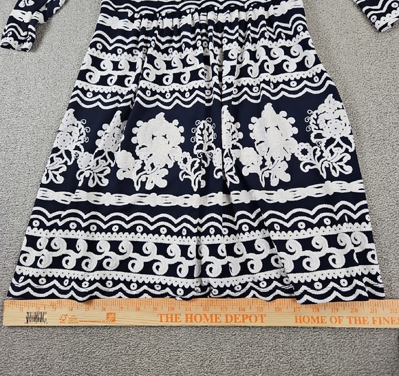 Trulli Navy Blue & white 3/4 Sleeve Fit Flare Stretch Dress Key hole size 6 - Picture 2 of 10